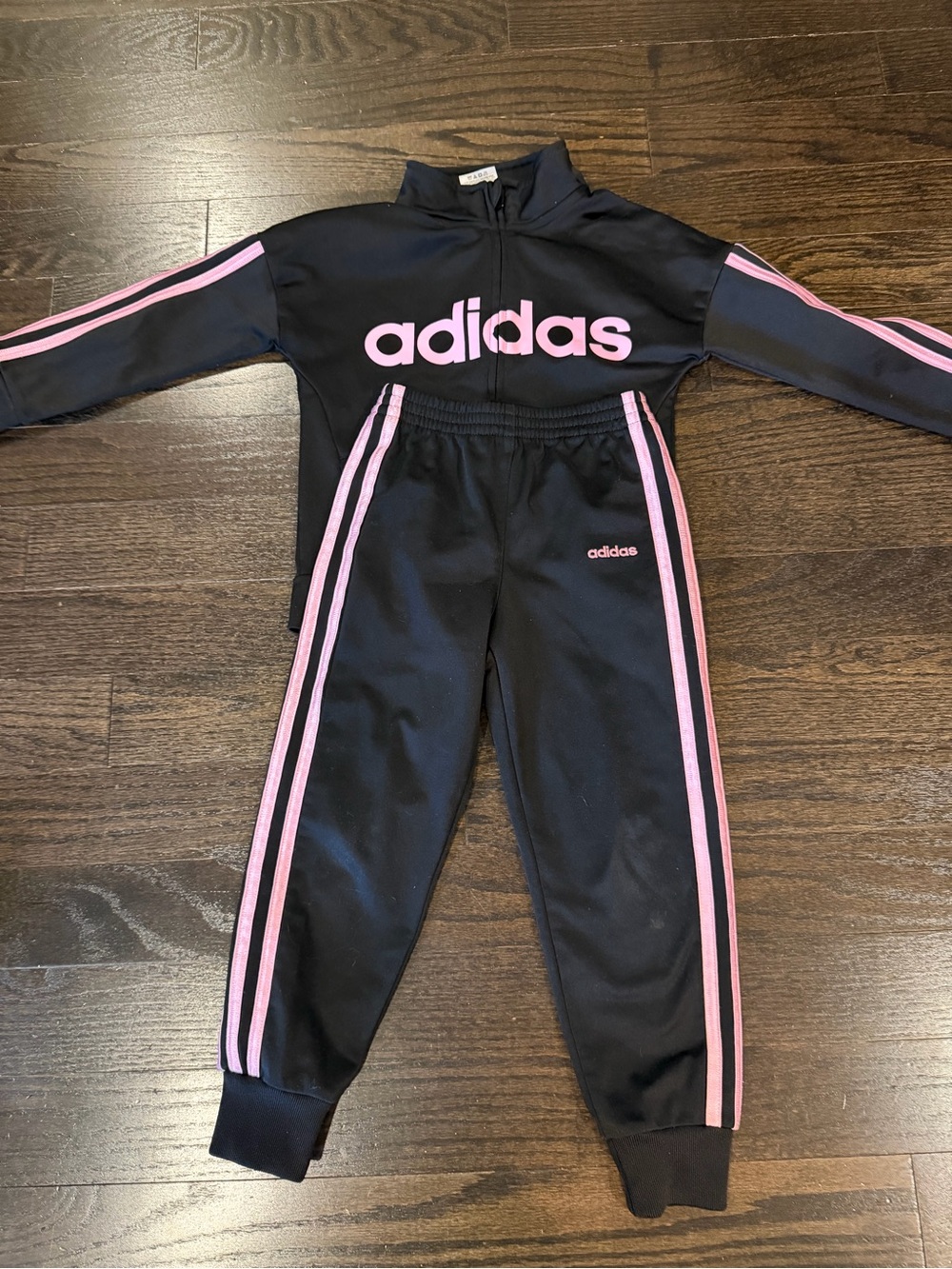 Adidas Black and Pink Kids Tracksuit Two-Piece Set